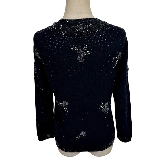 White + Warren 100% Cashmere Beaded Sequins Vintage-Inspired Cardigan Sweater - Picture 5 of 7